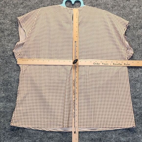 Express Shirt Womens Large Brown Polka Dot Short Sleeve Keyhole Back Blouse Top - Picture 5 of 6